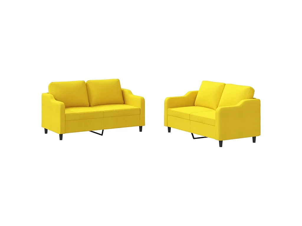 Ensemble de canapés 2 pcs avec coussins Jaune clair Tissu