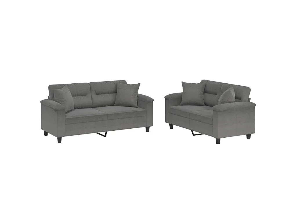 Ensemble de canapés 2 pcs coussins Gris foncé Tissu microfibre