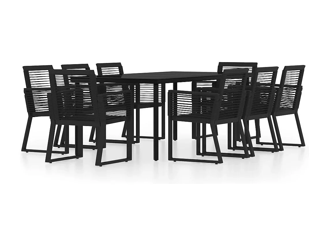 Set da Pranzo per Giardino 9 pz con Cuscini Nero