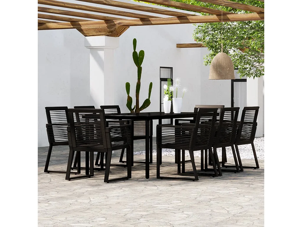 Set da Pranzo per Giardino 9 pz con Cuscini Nero