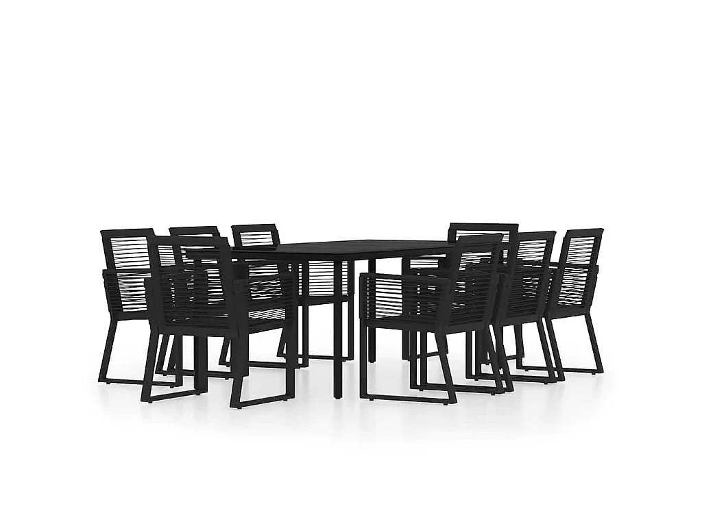 Set da Pranzo per Giardino 9 pz con Cuscini Nero