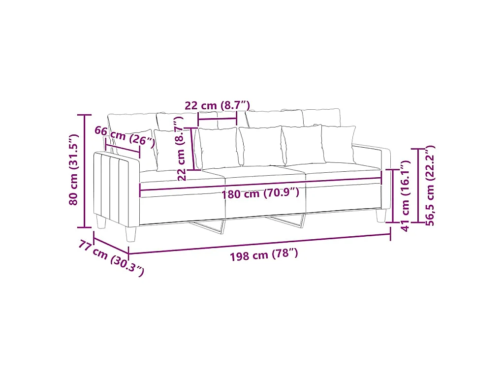 3-Sitzer-Sofa Weinrot 180 cm Stoff