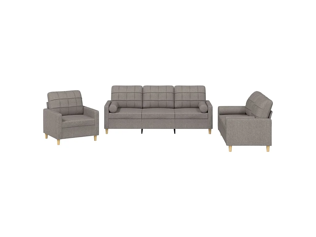 Ensemble de canapés 3 pcs avec coussins taupe tissu
