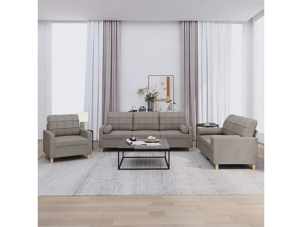 Ensemble de canapés 3 pcs avec coussins taupe tissu