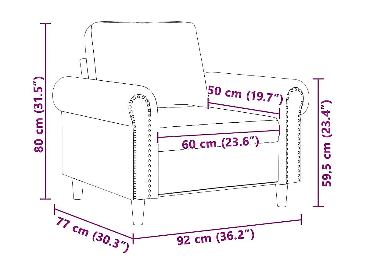 Fauteuil 60 cm fluweel zwart