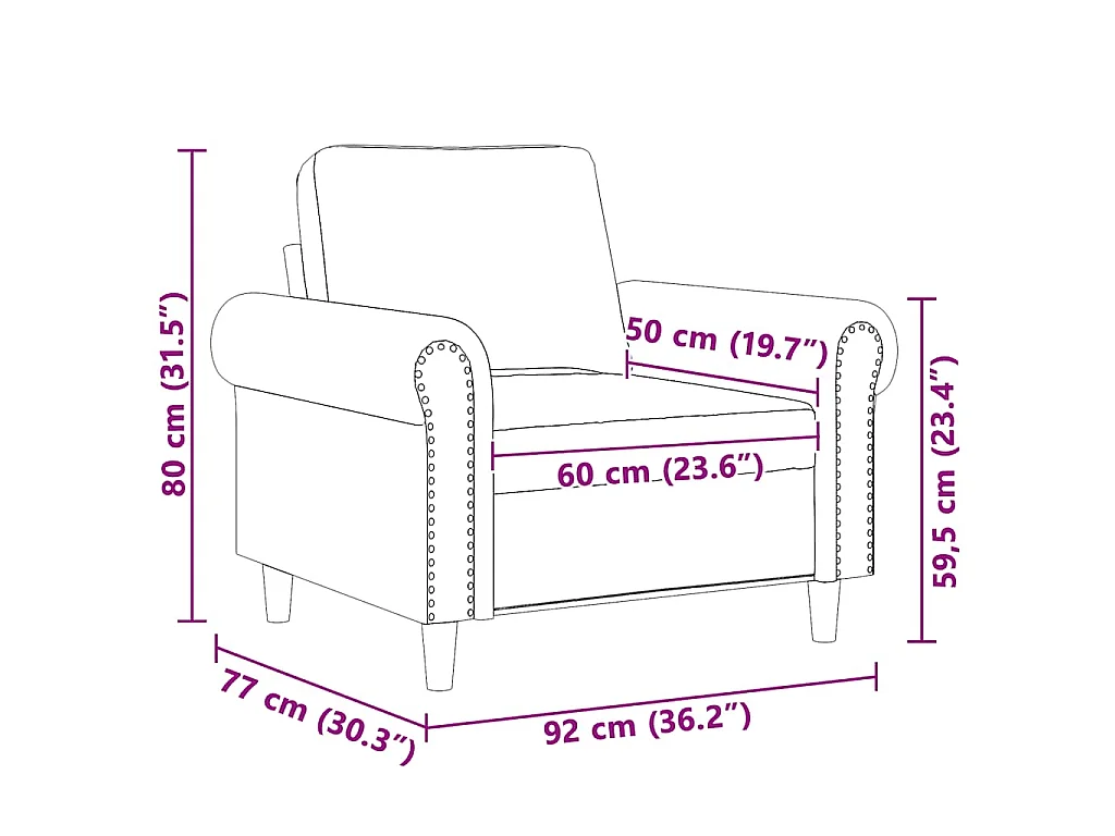 Poltrona Nero 60 cm Velluto