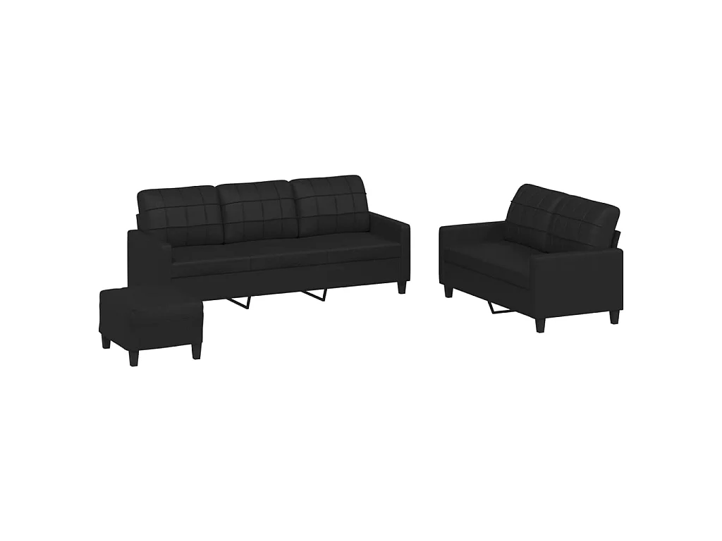 Ensemble de canapés 3 pcs avec coussins Noir Similicuir
