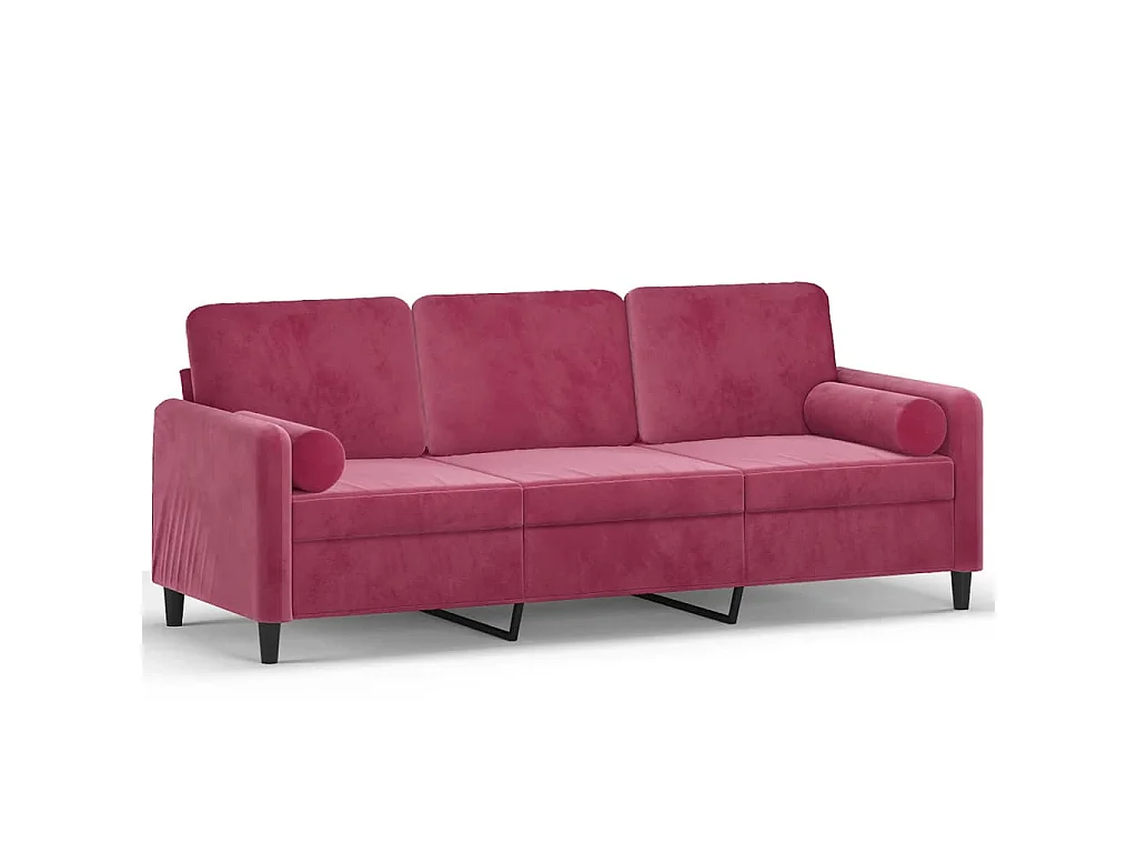 Sofá 3 lug. + almofadas decorativas 180cm veludo vermelho tinto