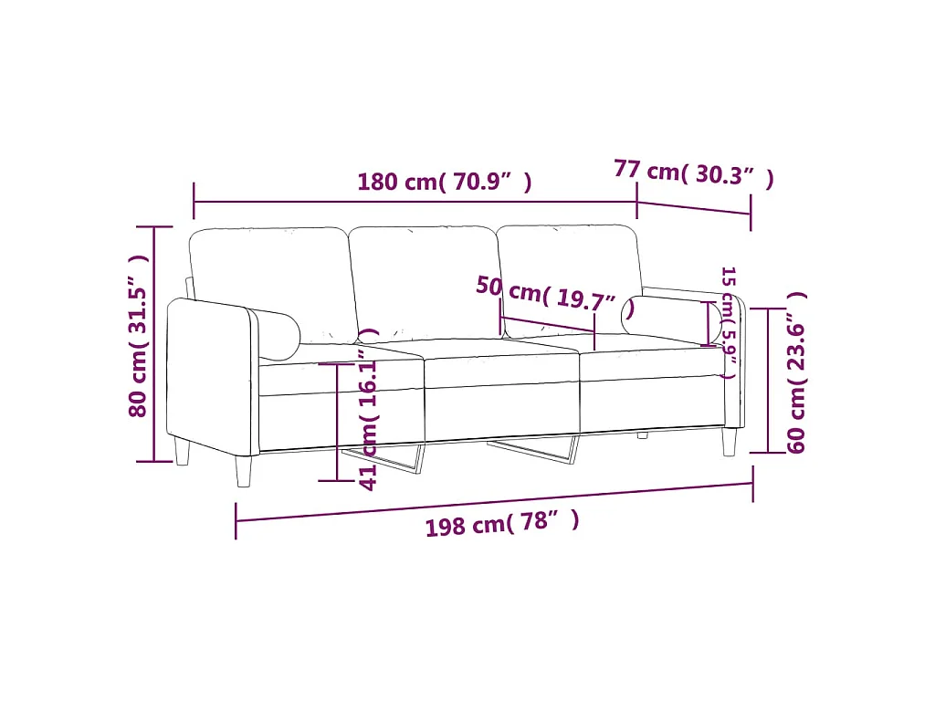 Sofá 3 lug. + almofadas decorativas 180cm veludo vermelho tinto