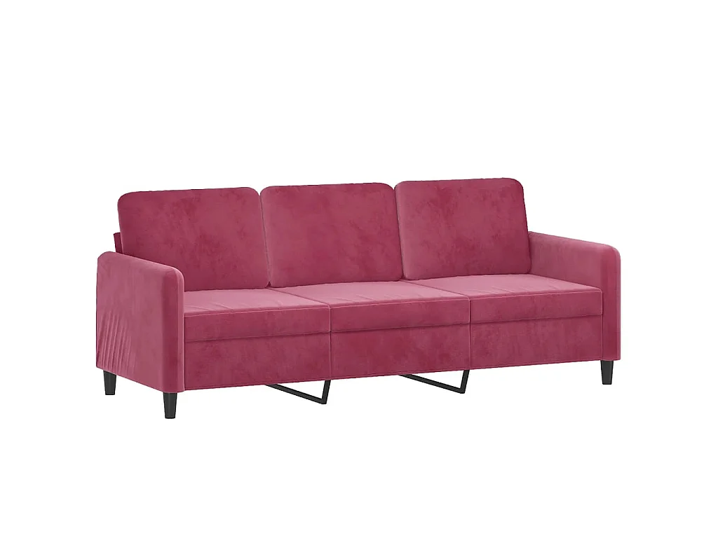 Sofá 3 lug. + almofadas decorativas 180cm veludo vermelho tinto