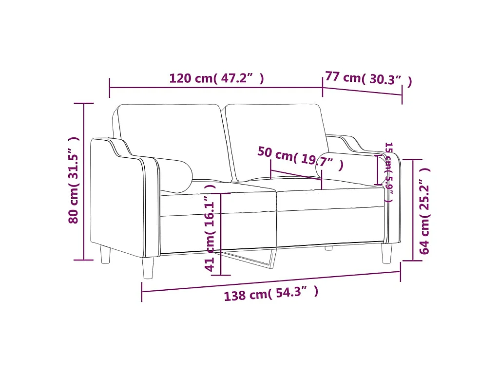2-Sitzer-Sofa mit Zierkissen Schwarz 120 cm Stoff
