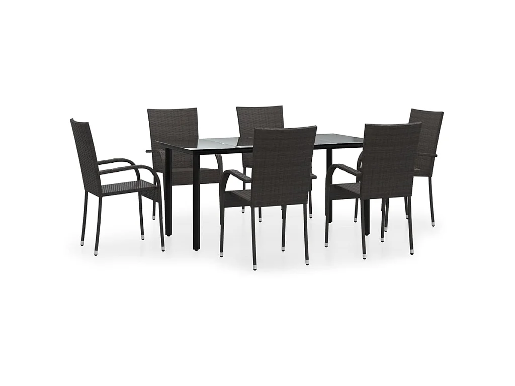 Set da Pranzo da Giardino 7 pz Marrone in Polyrattan
