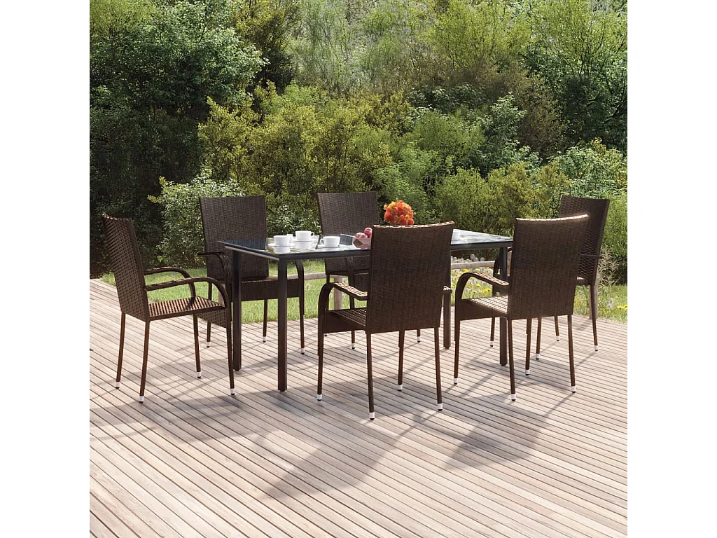 Set da Pranzo da Giardino 7 pz Marrone in Polyrattan