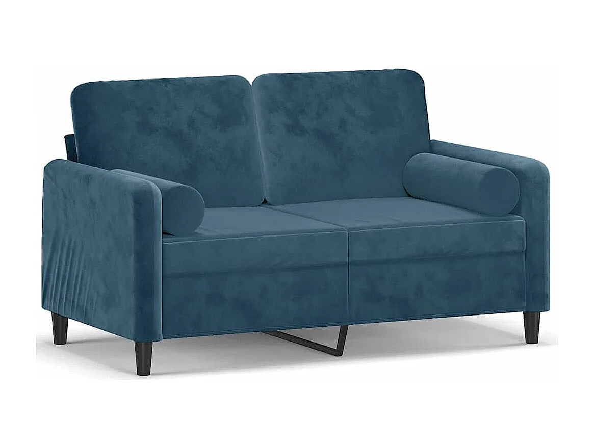 2-Sitzer-Sofa mit Zierkissen Blau 120 cm Samt