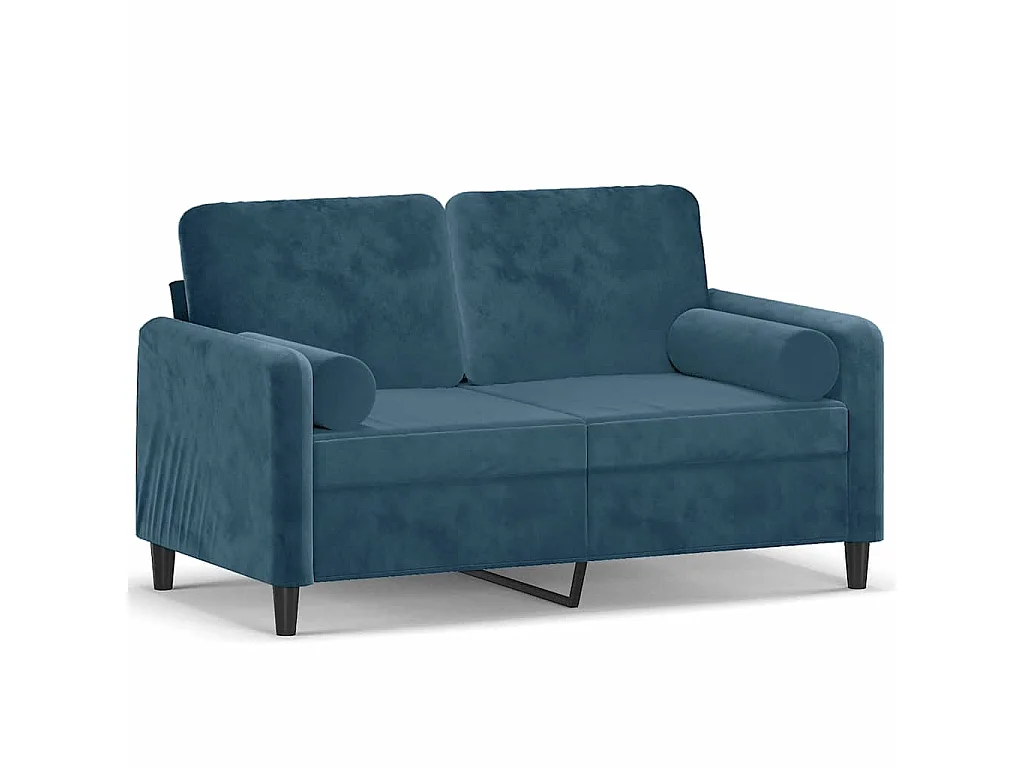 2-Sitzer-Sofa mit Zierkissen Blau 120 cm Samt