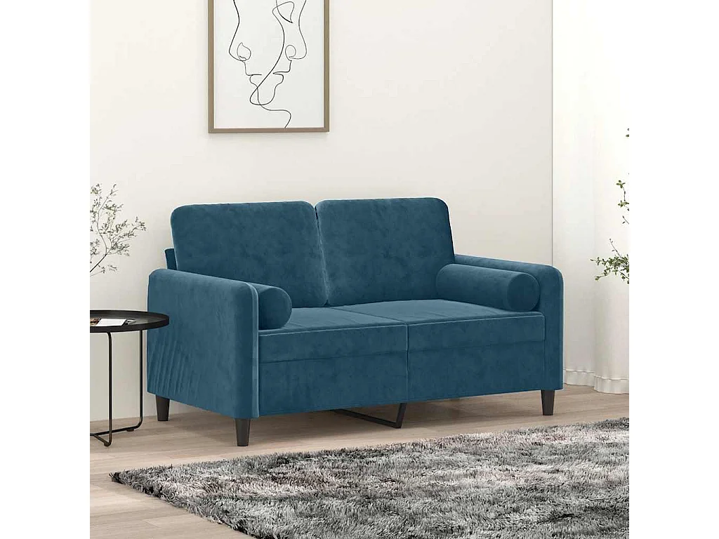 2-Sitzer-Sofa mit Zierkissen Blau 120 cm Samt