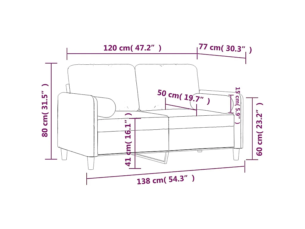 2-Sitzer-Sofa mit Zierkissen Blau 120 cm Samt