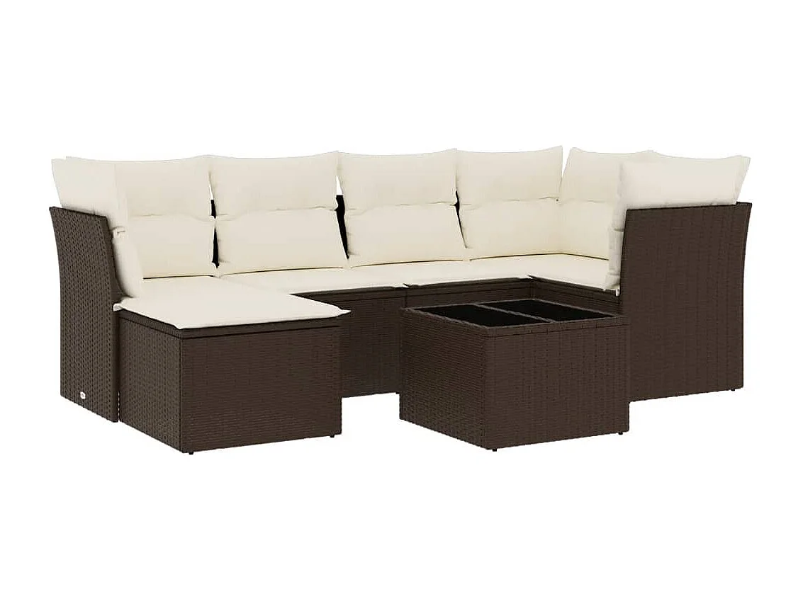 7-delige Loungeset met kussens poly rattan bruin