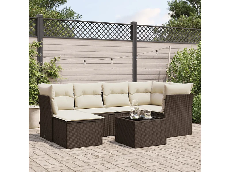 7-delige Loungeset met kussens poly rattan bruin