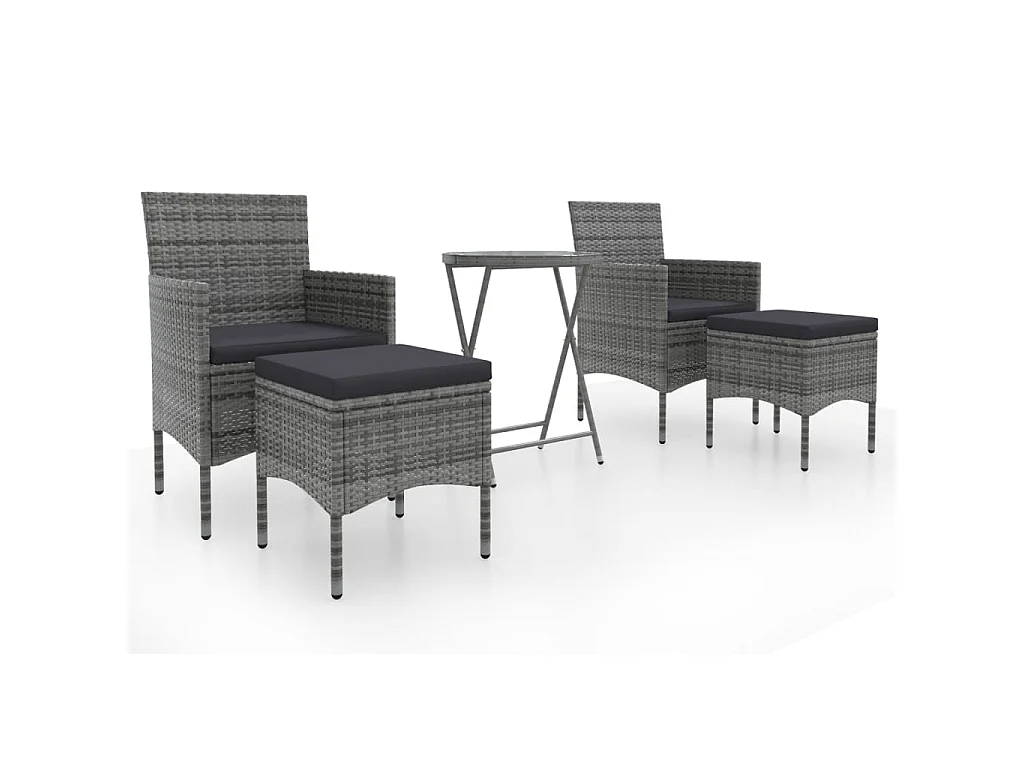 Set Bistrot da Giardino 5pz Polyrattan e Vetro Temperato Grigio