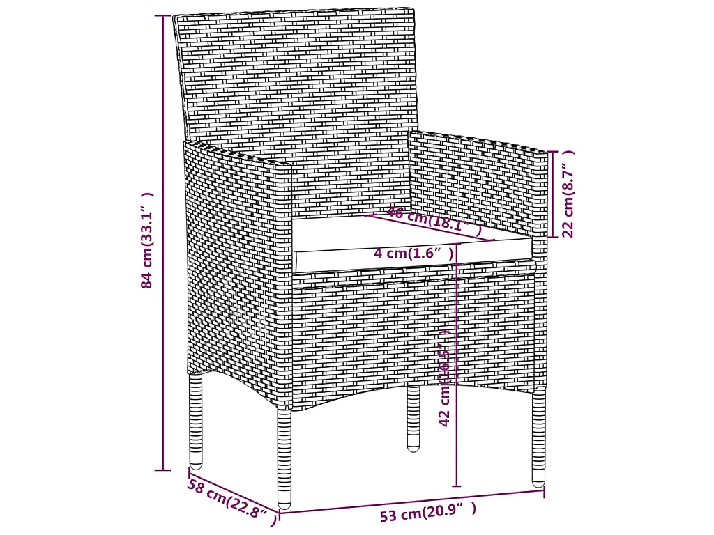 Set Bistrot da Giardino 5pz Polyrattan e Vetro Temperato Grigio
