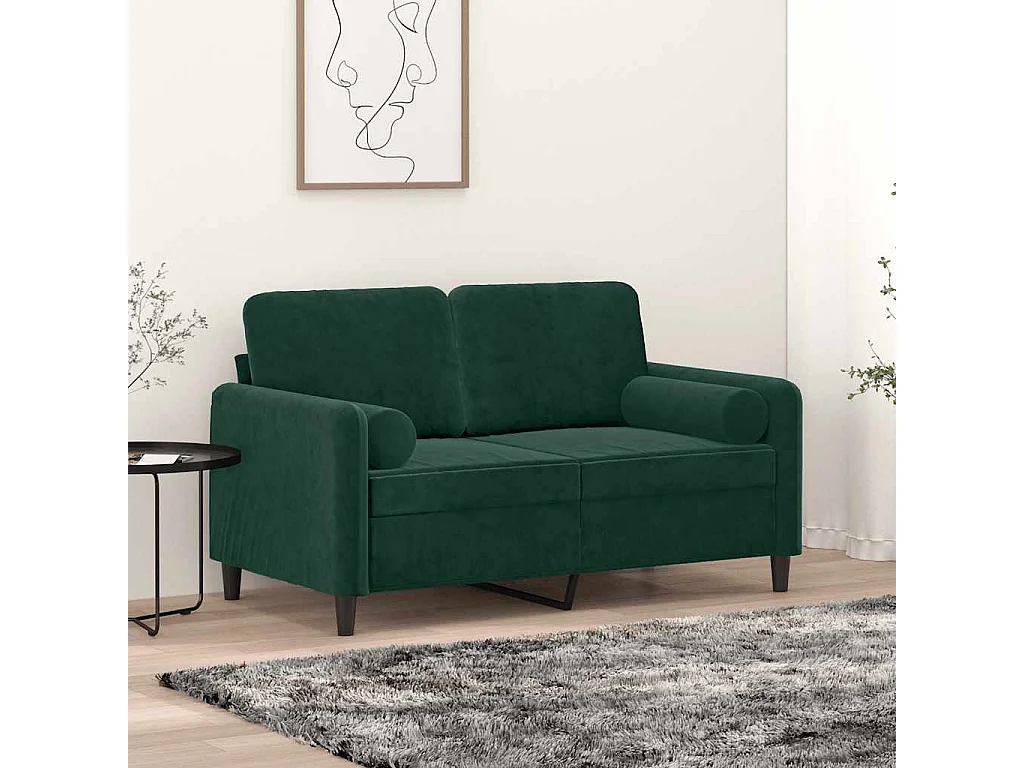 Canapé 2 places avec oreillers vert foncé 120 cm velours