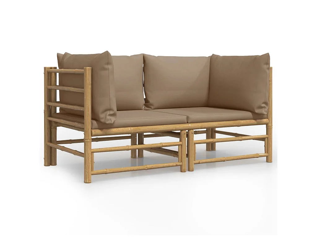 Canapés d'angle de jardin avec coussins taupe 2 pcs bambou