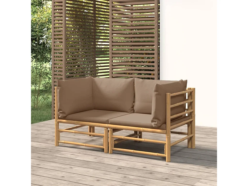 Canapés d'angle de jardin avec coussins taupe 2 pcs bambou