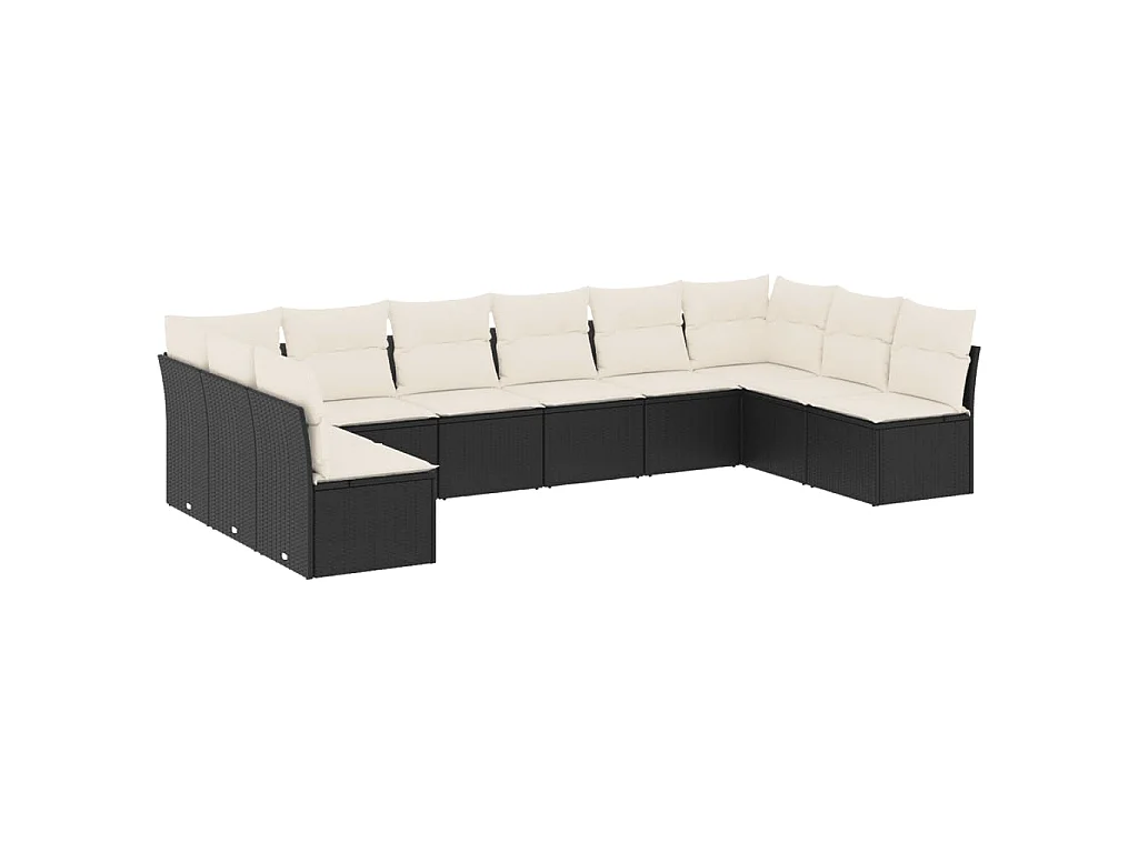Salon de jardin 10 pcs avec coussins noir résine tressée