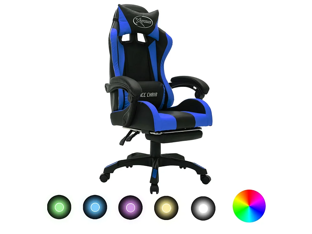 Silla gaming con luces LED RGB cuero sintético azul y negro