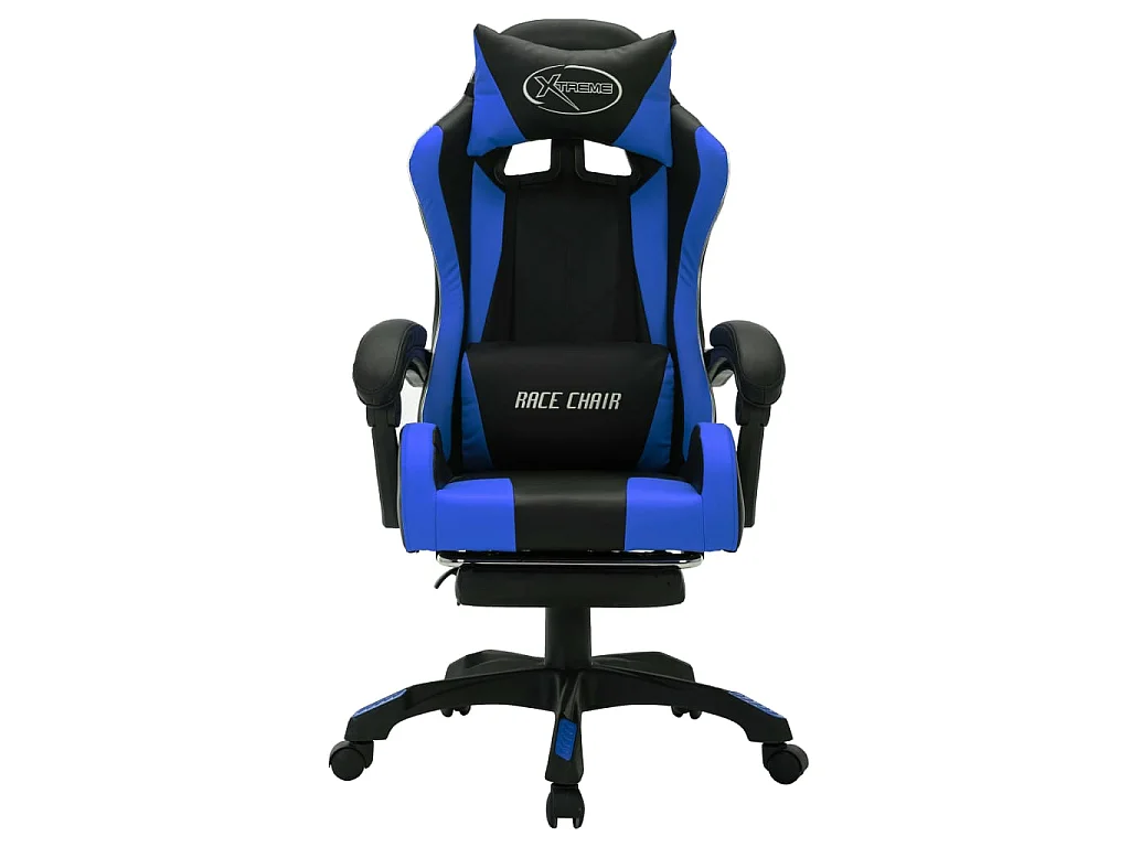 Silla gaming con luces LED RGB cuero sintético azul y negro