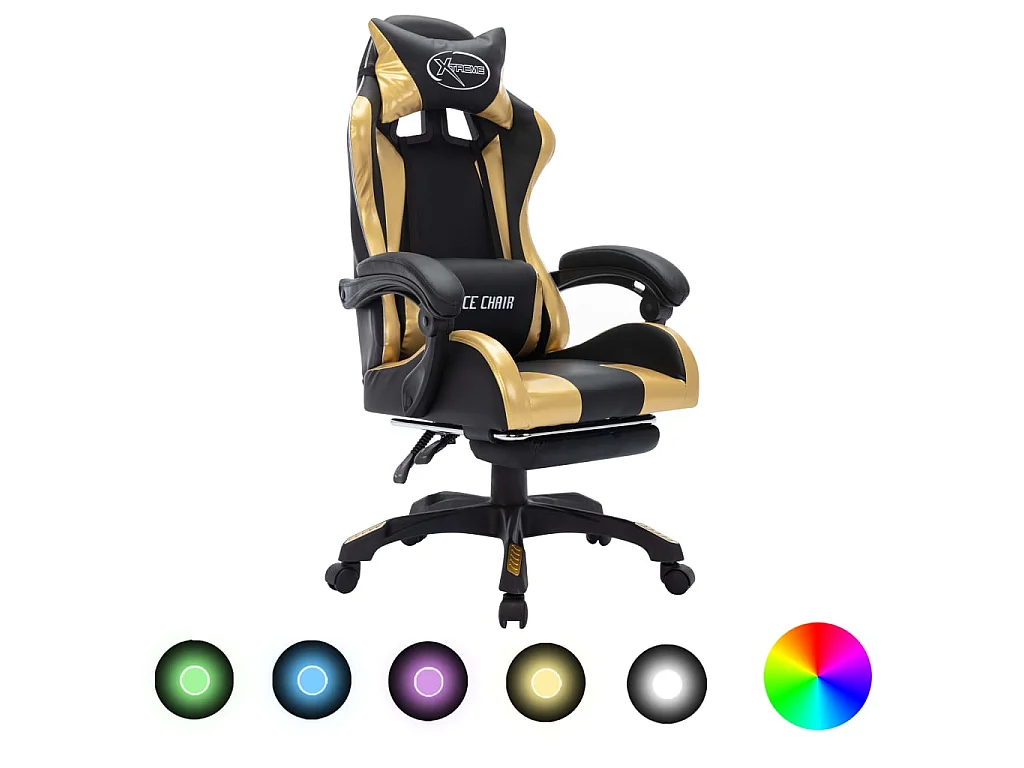 Fauteuil de jeux vidéo avec LED RVB Doré et noir Similicuir
