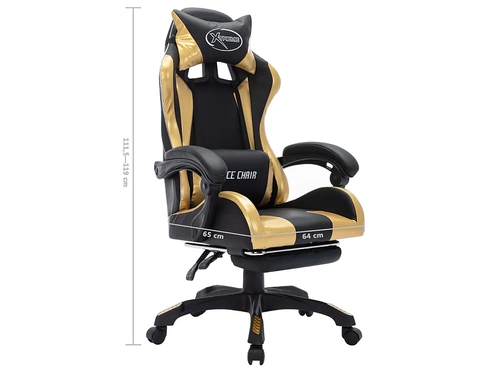 Fauteuil de jeux vidéo avec LED RVB Doré et noir Similicuir