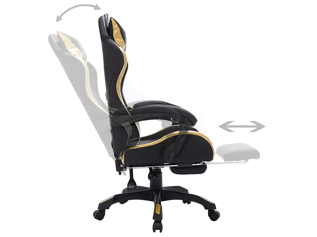 Fauteuil de jeux vidéo avec LED RVB Doré et noir Similicuir