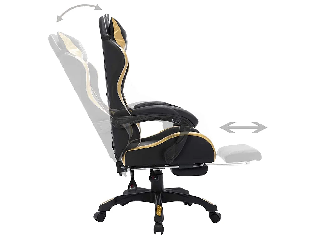 Fauteuil de jeux vidéo avec LED RVB Doré et noir Similicuir