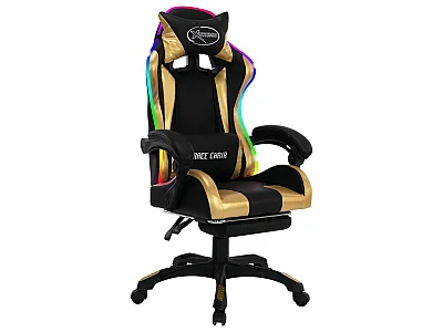 Fauteuil de jeux vidéo avec LED RVB Doré et noir Similicuir