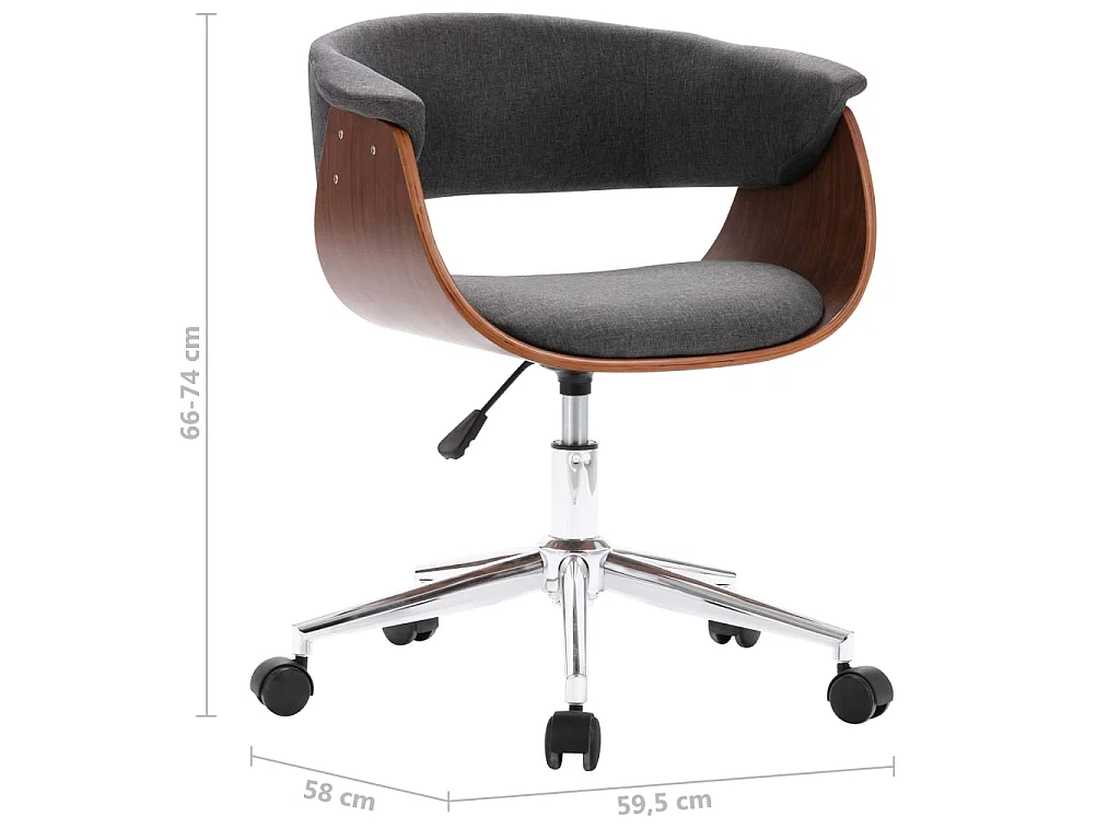 Chaise pivotante de bureau Gris Bois courbé et tissu