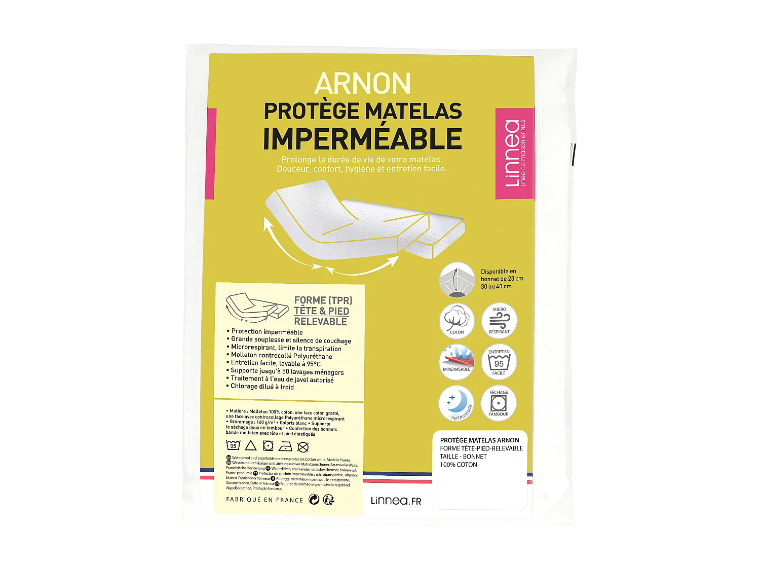 Protège matelas imperméable ARNON 2x90x200 cm lit articulé TPR bonnet 40 cm molleton coton contrecollé polyuréthane