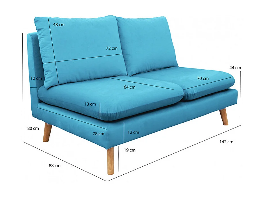 Chauffeuse 2 places pour canapé modulable en velours bleu - LASSIE