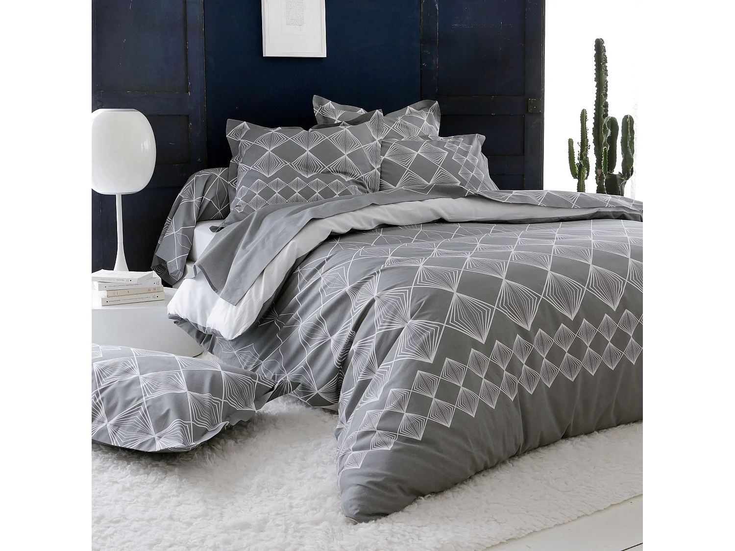 Housse de couette 260x240 cm coton FOREVER GRIS gris foncé