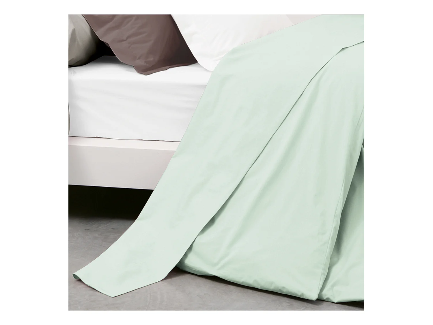 Drap plat uni 180x290 cm coton ALTO vert fleur d'amandier