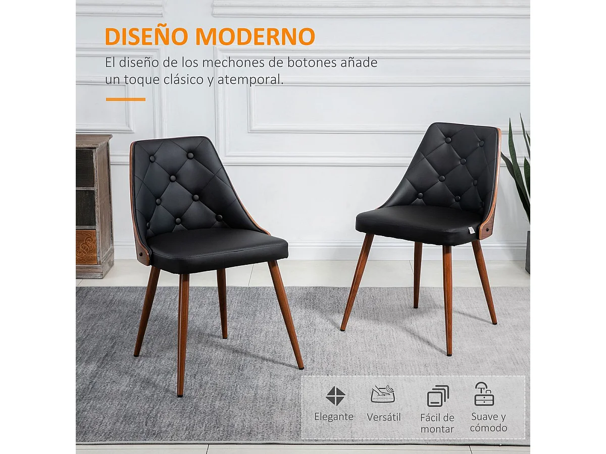 Pack de 2 sillas de comedor Mel Homcom cuero sintético negro