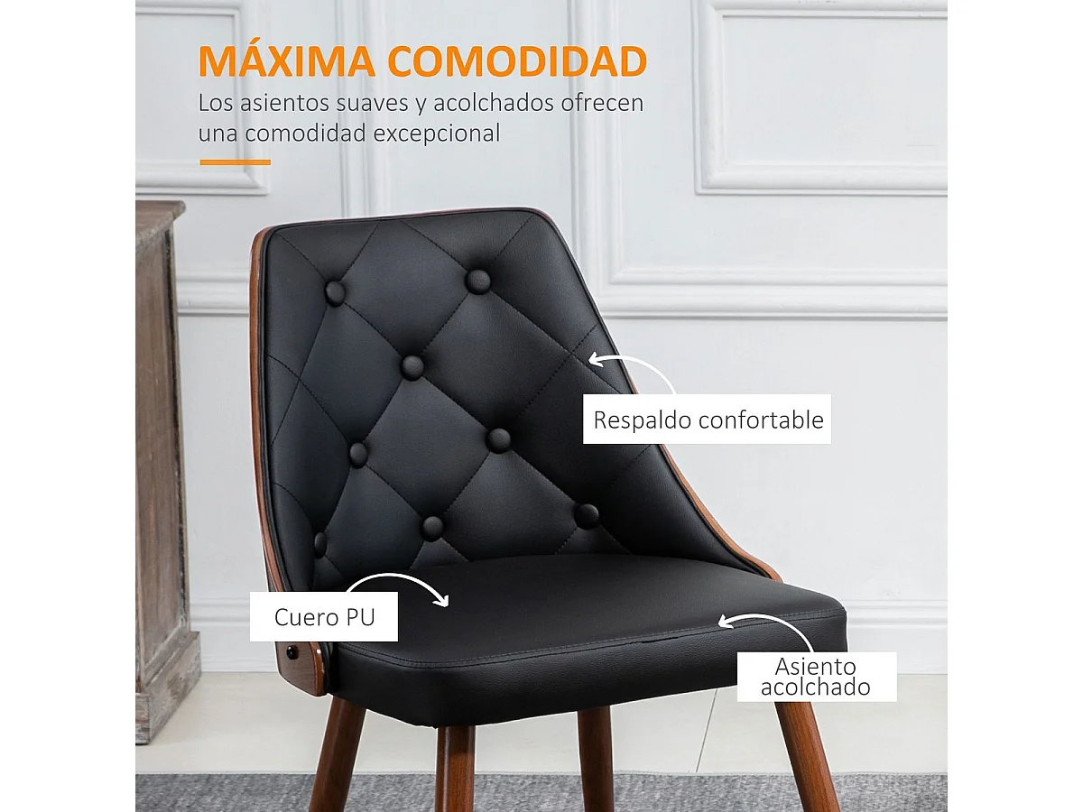 Pack de 2 sillas de comedor Mel Homcom cuero sintético negro