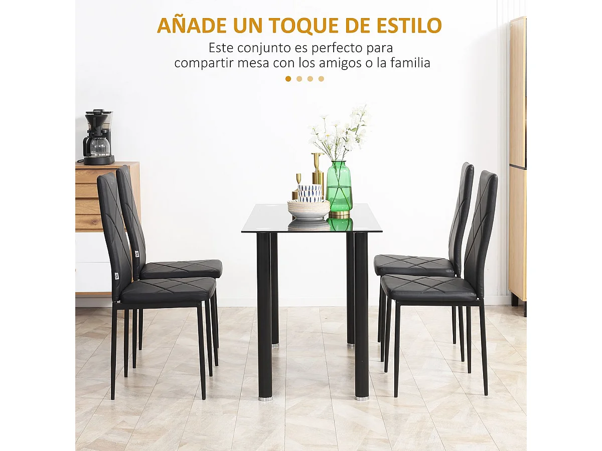 Pack de 4 sillas Satai Homcom tapizado negro 97x41x50 cm
