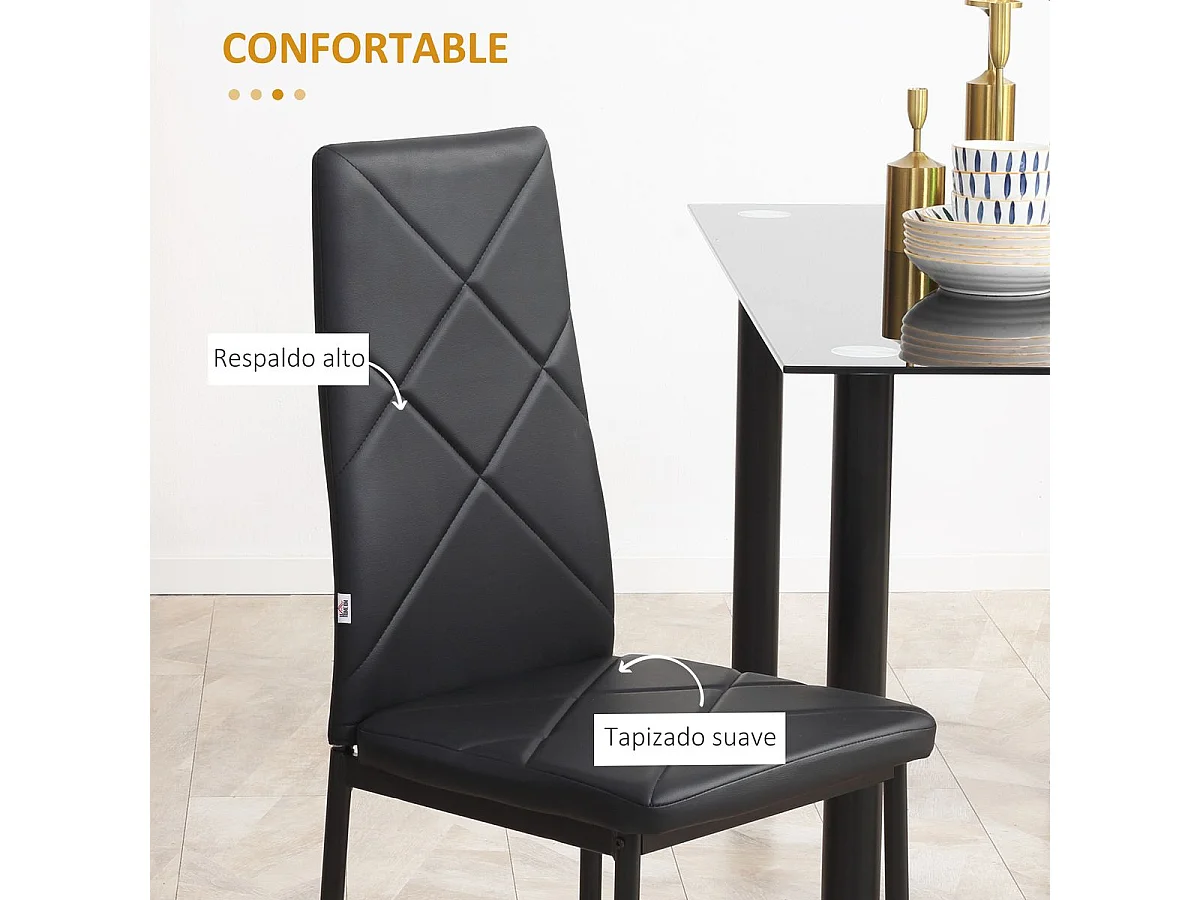 Pack de 4 sillas Satai Homcom tapizado negro 97x41x50 cm