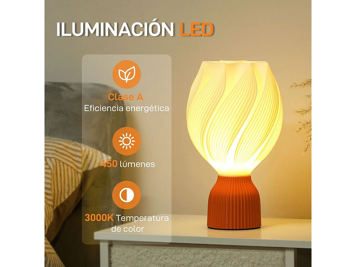 Lámpara de sobremesa Antorcha Homcom 25W luz LED 3000K blanco Ø16,5x28 cm