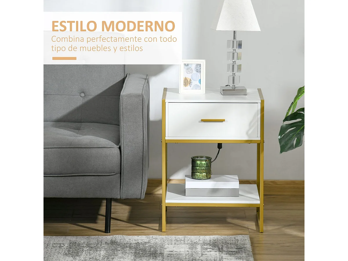 Mesita de noche mesa auxiliar con cajon y estante de al homcom
