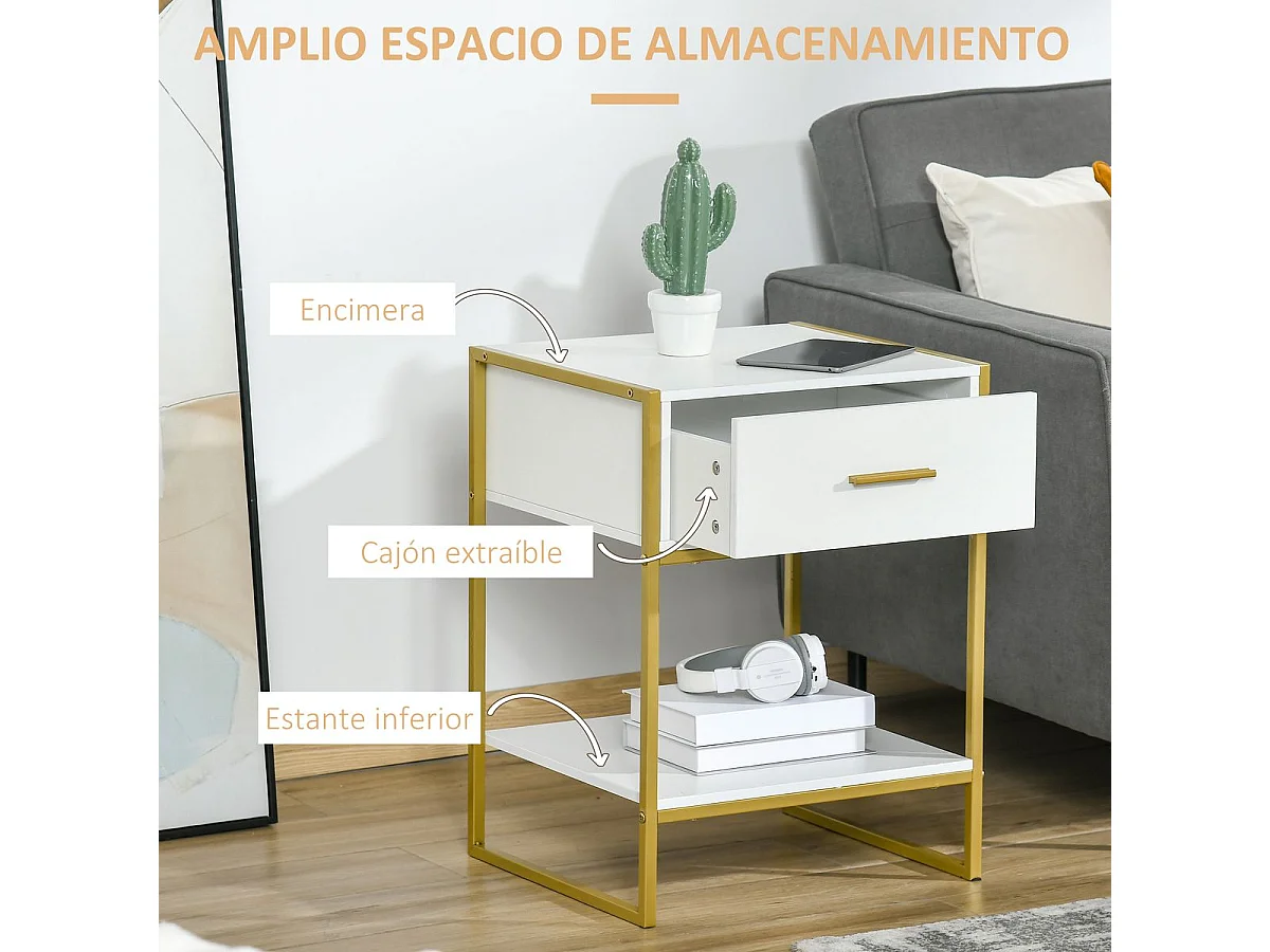 Mesita de noche mesa auxiliar con cajon y estante de al homcom