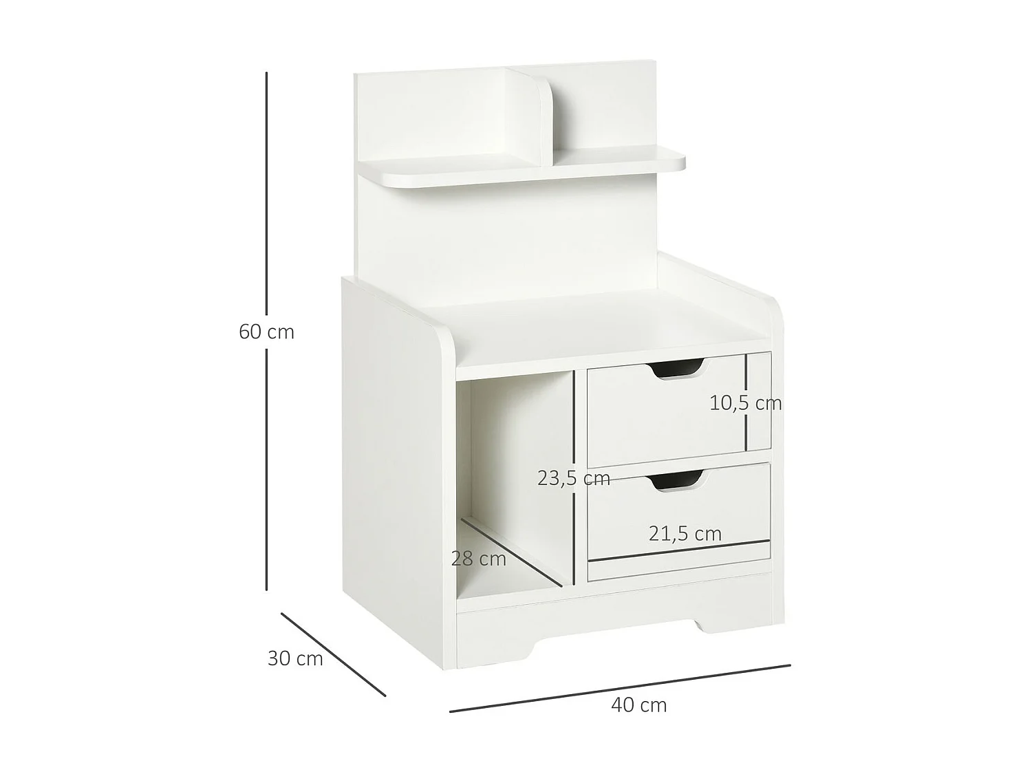 Mesita de noche Corfu Homcom 2 cajones + 3 compartimentos blanco 60x40x30 cm