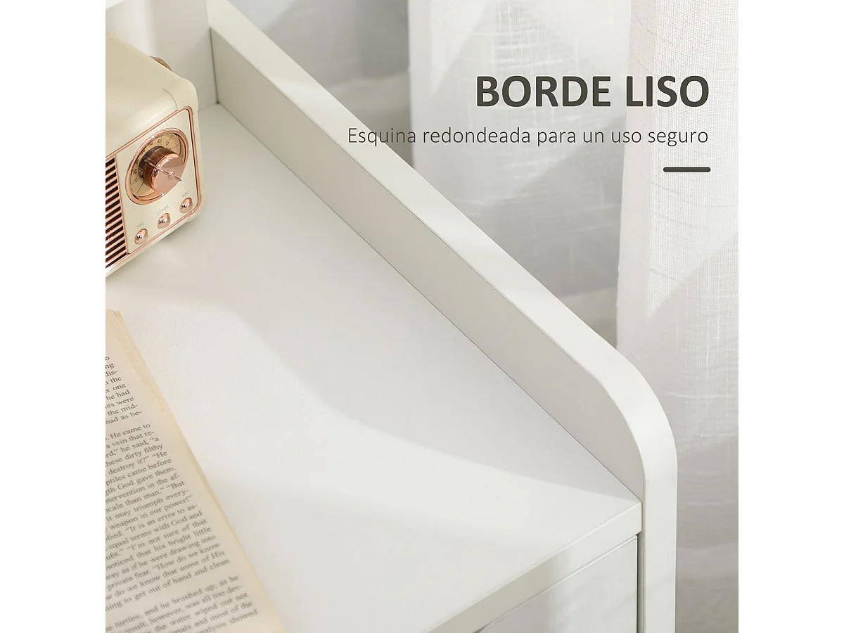 Mesita de noche Corfu Homcom 2 cajones + 3 compartimentos blanco 60x40x30 cm